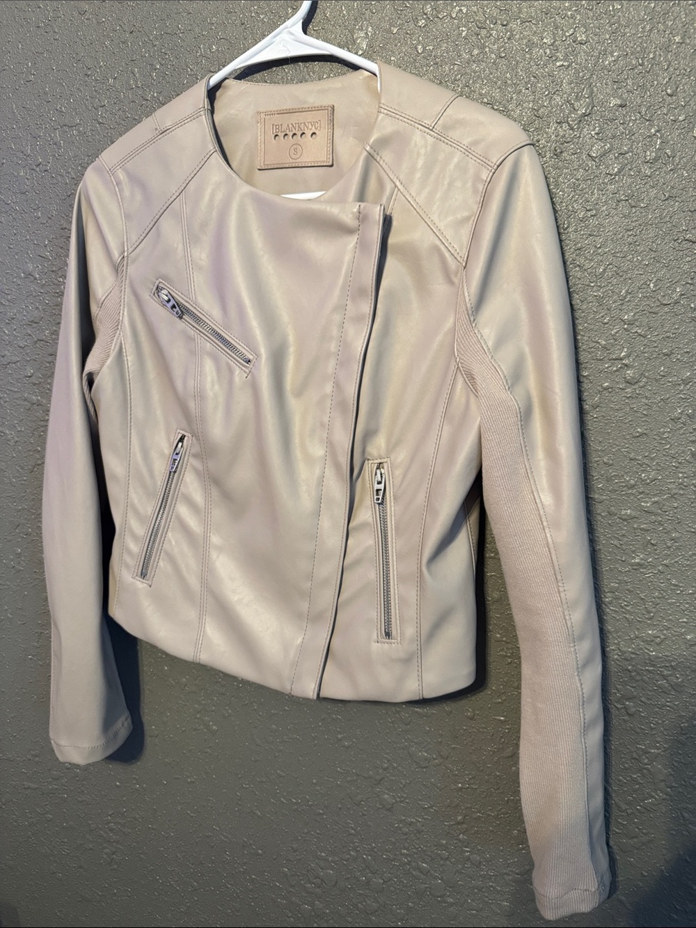 Blank NYC Light Taupe Faux Leather Moto Jacket